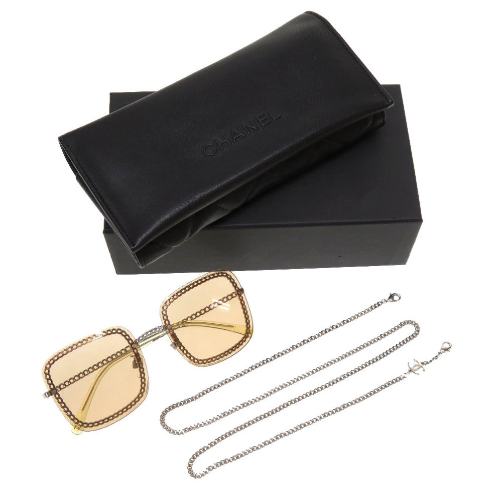 美品 シャネル シルバーチェーン サングラス CH 4244 ココマーク プラスチック メタル C12473 ブラウン メガネ 0163 【中古】 CHANEL