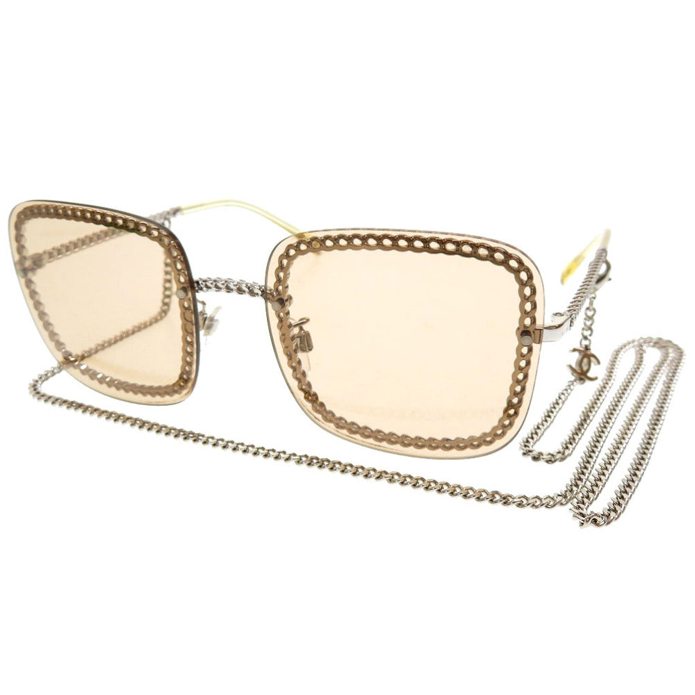 美品 シャネル シルバーチェーン サングラス CH 4244 ココマーク プラスチック メタル C12473 ブラウン メガネ 0163 【中古】 CHANEL