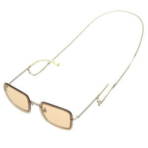 美品 シャネル シルバーチェーン サングラス CH 4244 ココマーク プラスチック メタル C12473 ブラウン メガネ 0163 【中古】 CHANEL