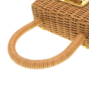 美品 サルヴァトーレ フェラガモ ガンチーニ ストロー ブラウン ゴールド金具 DO-216176 ハンドバッグ バッグ 茶 0180 【中古】 Salvatore Ferragamo