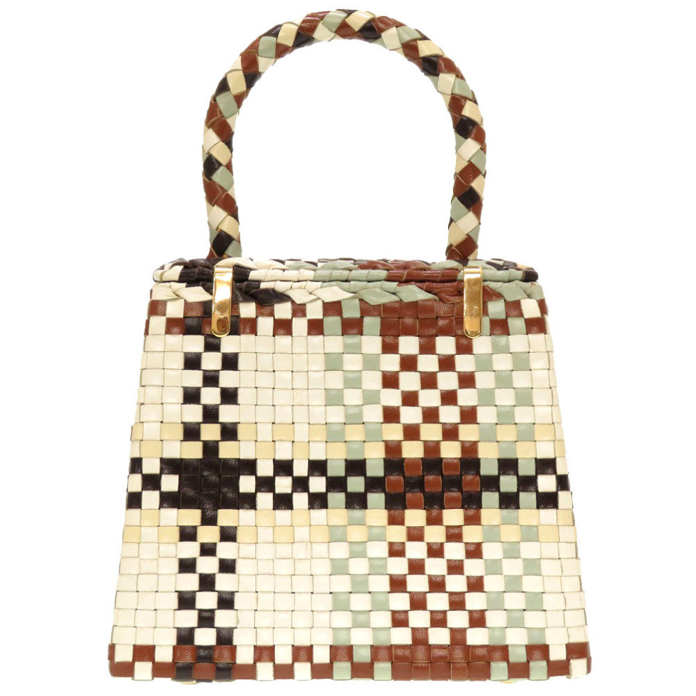 美品 サルヴァトーレ フェラガモ ガンチーニ イントレチャート レザー DO-217269 ハンドバッグ ブラウン アイボリー 0181 【中古】 Salvatore Ferragamo