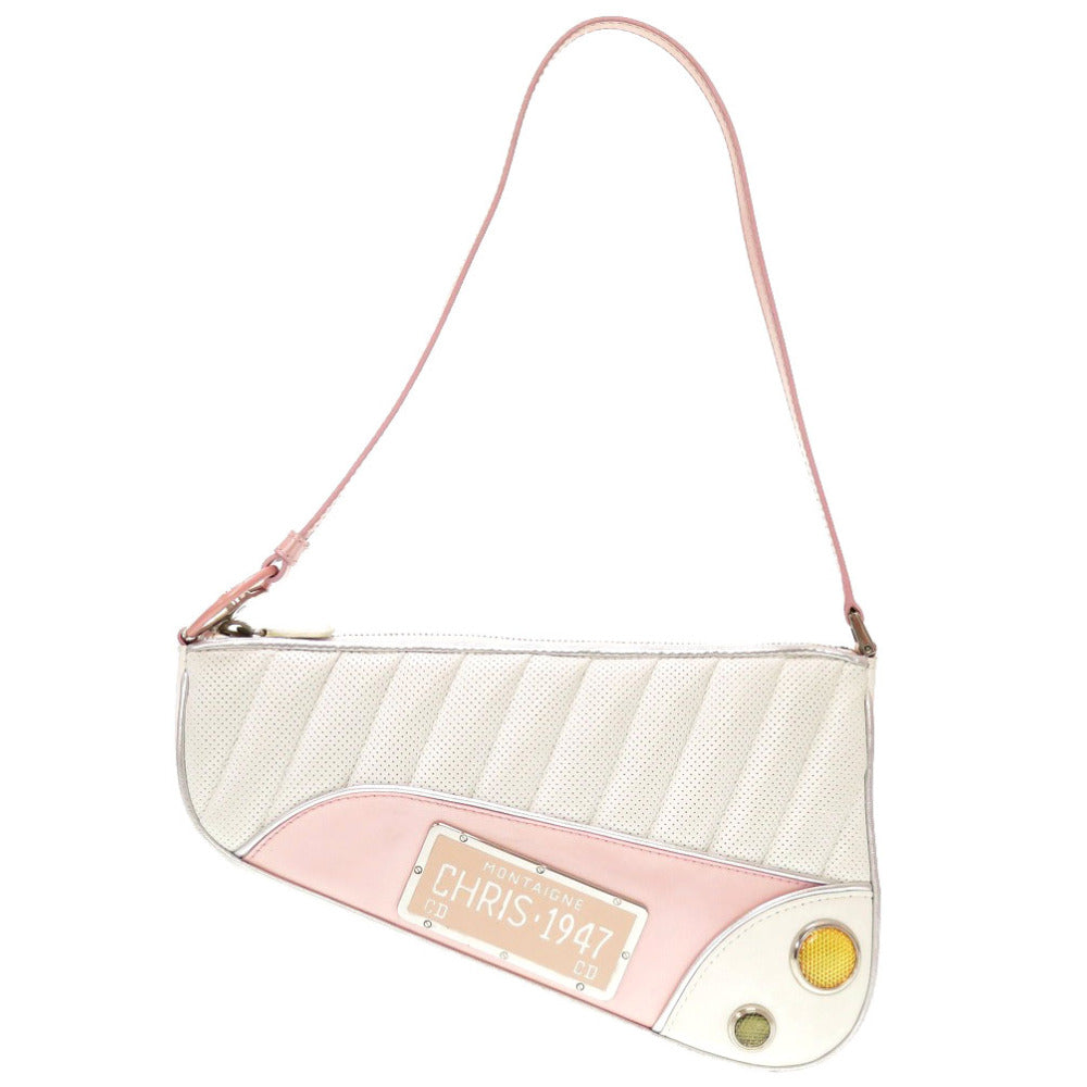 美品 クリスチャン ディオール サドルバッグ レザー ピンク MONTAIGNE CHRIS 1947 アクセサリーポーチ ハンドバッグ 0182 【中古】 Christian Dior