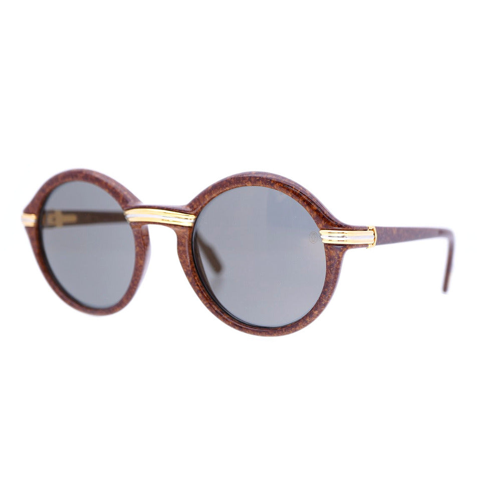美品 カルティエ トリニティ サングラス C2 ウッド調 丸眼鏡 メガネフレーム アイウエア 茶 ブラウン 0188【中古】Cartier