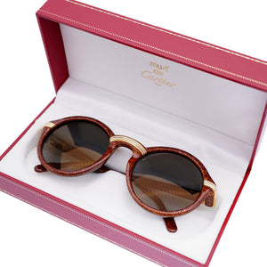 美品 カルティエ トリニティ サングラス C2 ウッド調 丸眼鏡 メガネフレーム アイウエア 茶 ブラウン 0188【中古】Cartier