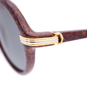 美品 カルティエ トリニティ サングラス C2 ウッド調 丸眼鏡 メガネフレーム アイウエア 茶 ブラウン 0188【中古】Cartier