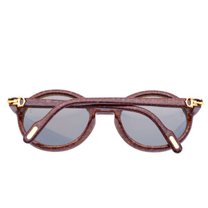 美品 カルティエ トリニティ サングラス C2 ウッド調 丸眼鏡 メガネフレーム アイウエア 茶 ブラウン 0188【中古】Cartier