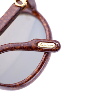美品 カルティエ トリニティ サングラス C2 ウッド調 丸眼鏡 メガネフレーム アイウエア 茶 ブラウン 0188【中古】Cartier