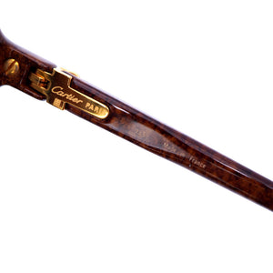 美品 カルティエ トリニティ サングラス C2 ウッド調 丸眼鏡 メガネフレーム アイウエア 茶 ブラウン 0188【中古】Cartier