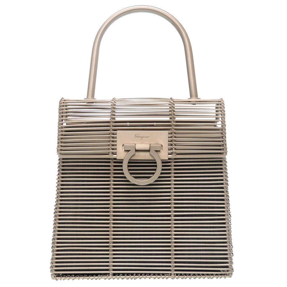 美品 サフェラガモ ガンチーニ ハンドバッグ メタル ワイヤー DO-21 8840 シルバー 0189【中古】Salvatore Ferragamo