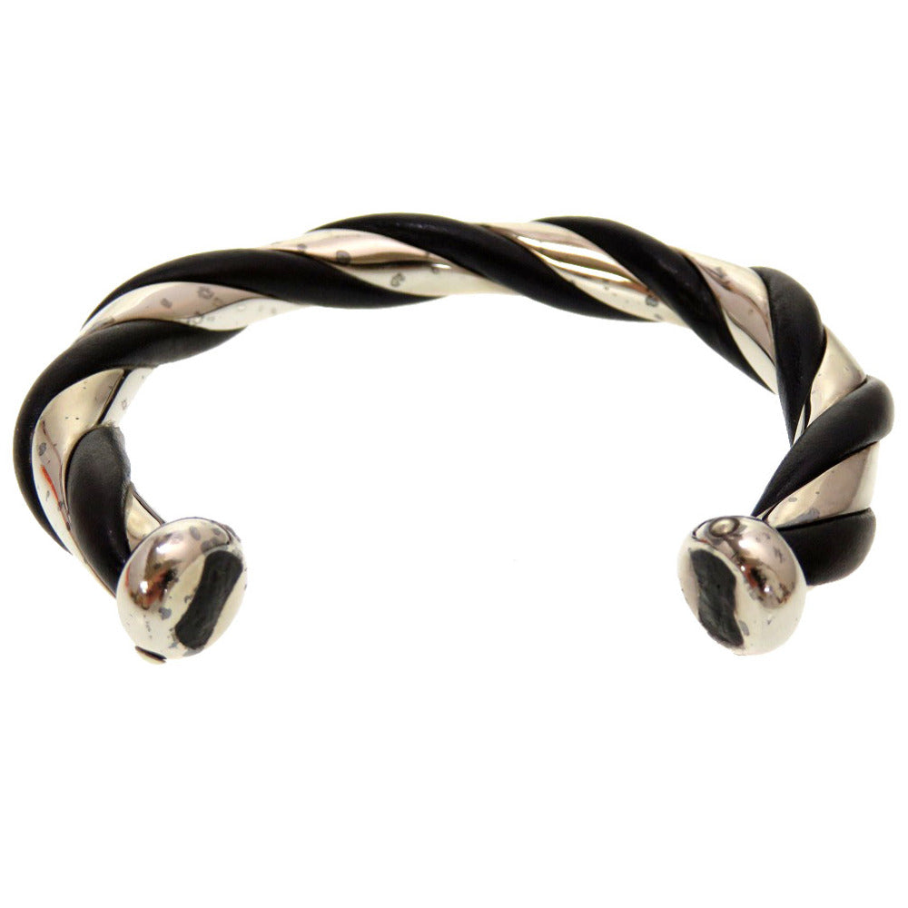 美品 エルメス ヴィンテージ レザー  シルバー ブラック バングル  0207 【中古】 HERMES
