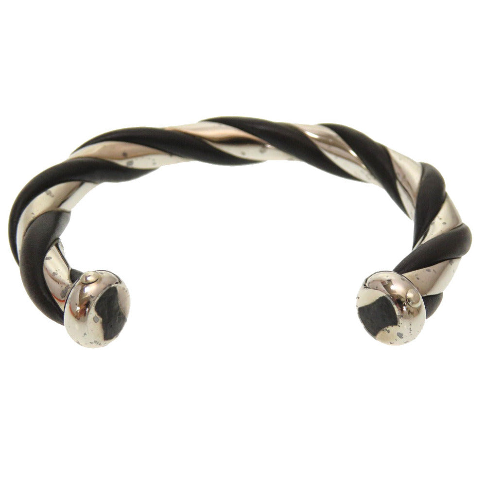 美品 エルメス ヴィンテージ レザー  シルバー ブラック バングル  0207 【中古】 HERMES