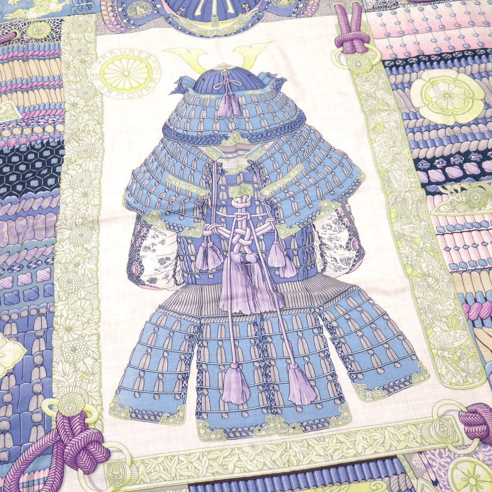 エルメス カレ140 侍の鎧兜 Parures de Samourais ブルー カシミヤ シルク ストール スカーフ 青 0209 【中古】 HERMES
