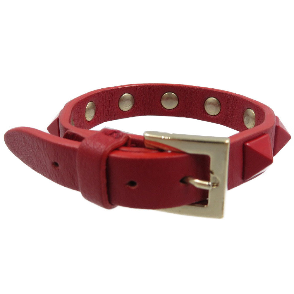 美品 ヴァレンティノ ロックスタッズ カーフ レッド ブレスレット 0175【中古】VALENTINO