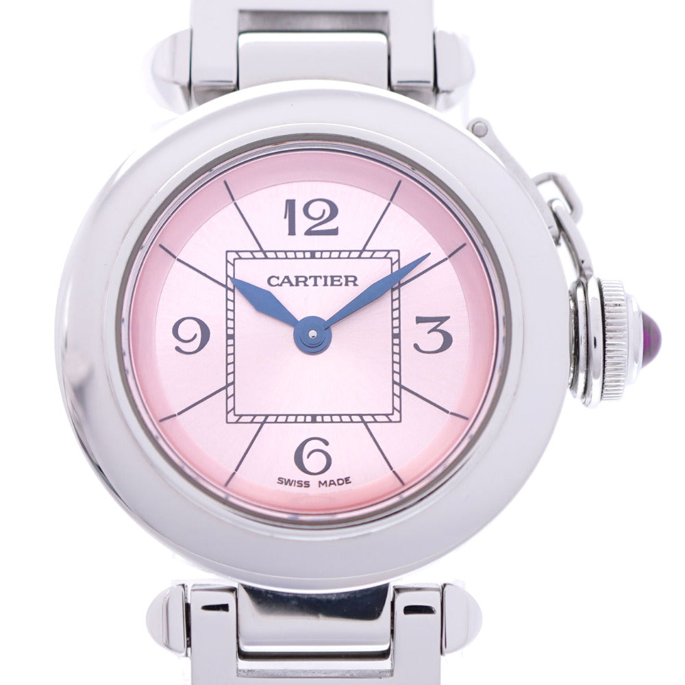 美品 カルティエ ミスパシャ W3140008 クオーツ 腕時計 ステンレススチール ピンク 0001【中古】CARTIER レディース
