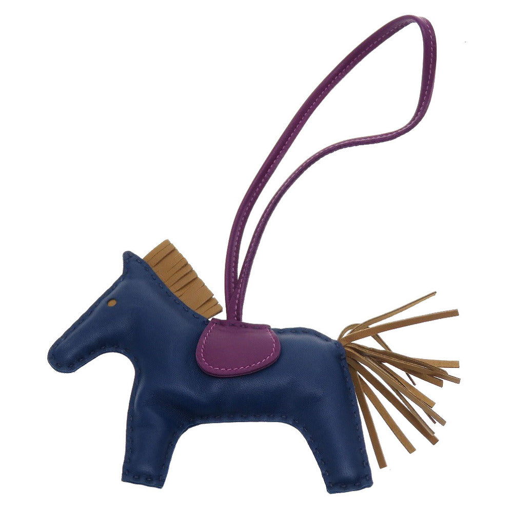 美品 エルメス ロデオチャームMM アニューミロ ブルードマルト クラフト アネモネ バッグチャーム キーホルダー 0022【中古】HERMES