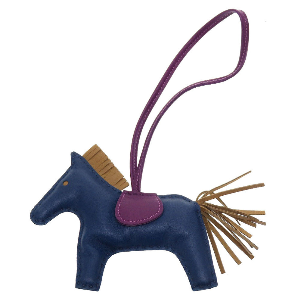 美品 エルメス ロデオチャームMM アニューミロ ブルードマルト クラフト アネモネ バッグチャーム キーホルダー 0022【中古】HERMES