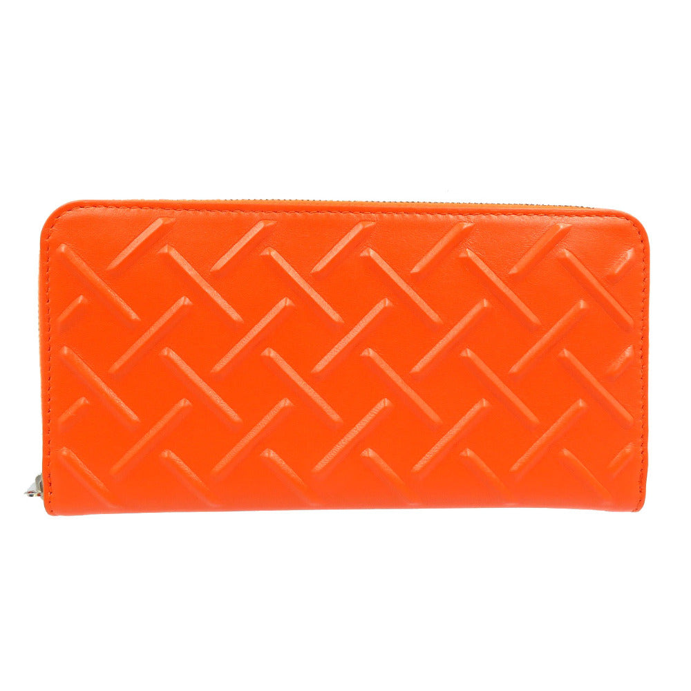美品 ボッテガベネタ イントレチャート コンチネンタル レザー シルバー金具 オレンジ 長財布 0024【中古】BOTTEGA VENETA