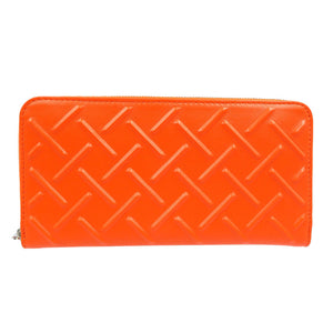 美品 ボッテガベネタ イントレチャート コンチネンタル レザー シルバー金具 オレンジ 長財布 0024【中古】BOTTEGA VENETA