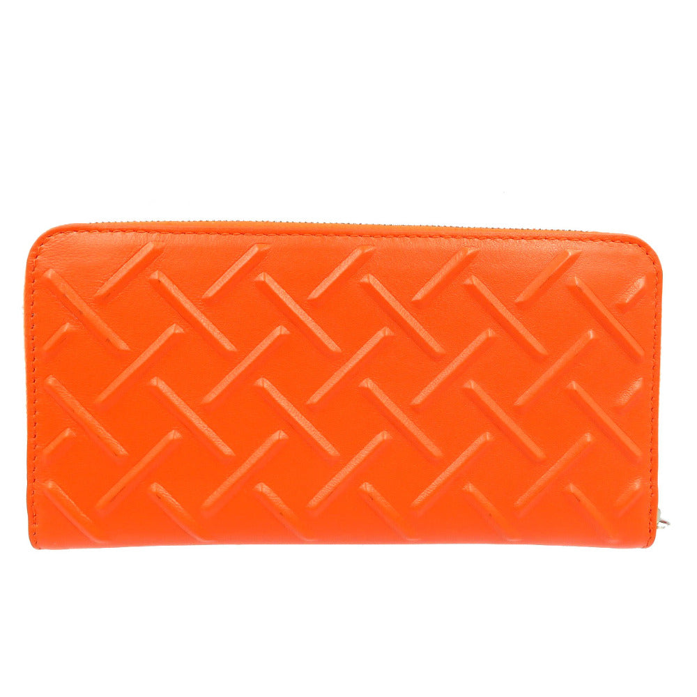 美品 ボッテガベネタ イントレチャート コンチネンタル レザー シルバー金具 オレンジ 長財布 0024【中古】BOTTEGA VENETA