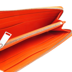 美品 ボッテガベネタ イントレチャート コンチネンタル レザー シルバー金具 オレンジ 長財布 0024【中古】BOTTEGA VENETA