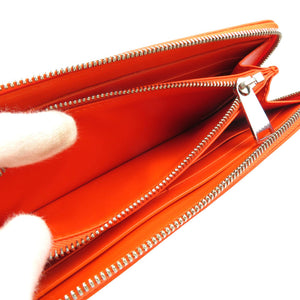 美品 ボッテガベネタ イントレチャート コンチネンタル レザー シルバー金具 オレンジ 長財布 0024【中古】BOTTEGA VENETA