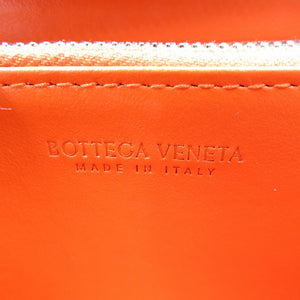 美品 ボッテガベネタ イントレチャート コンチネンタル レザー シルバー金具 オレンジ 長財布 0024【中古】BOTTEGA VENETA