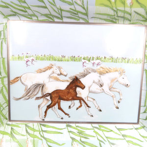 未使用 エルメス 馬 陶器 ライトブルー グリーン シルバー 灰皿 アッシュトレイ 0026【中古】HERMES