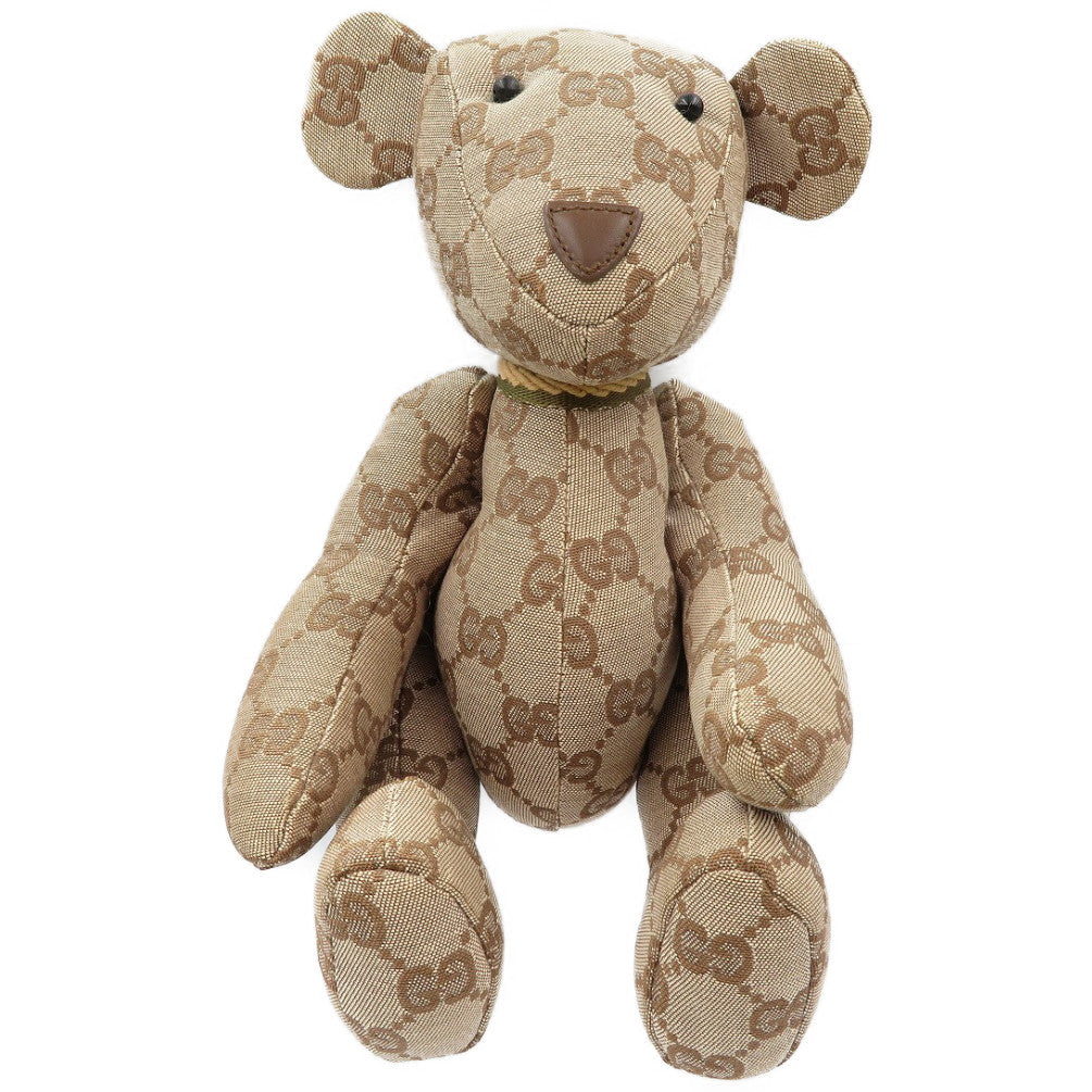 美品 グッチ テディベア GGキャンバス ベージュ 首輪付き ぬいぐるみ 0028【中古】GUCCI