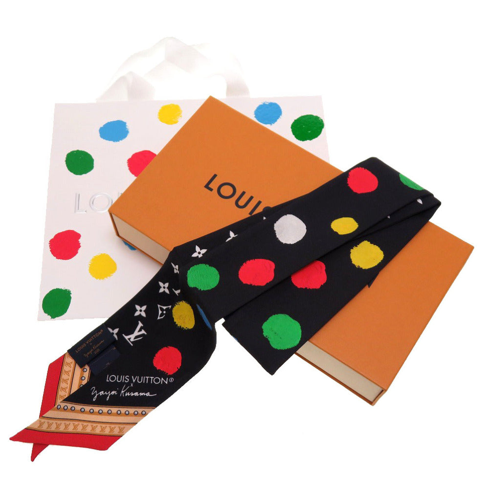 未使用 ルイ ヴィトン × 草間彌生 LV × YK バンドーBB ペインティッド ドット M78485 ブラック シルク スカーフ 黒 LV 0035 【中古】 LOUIS VUITTON × Yayoi Kusama