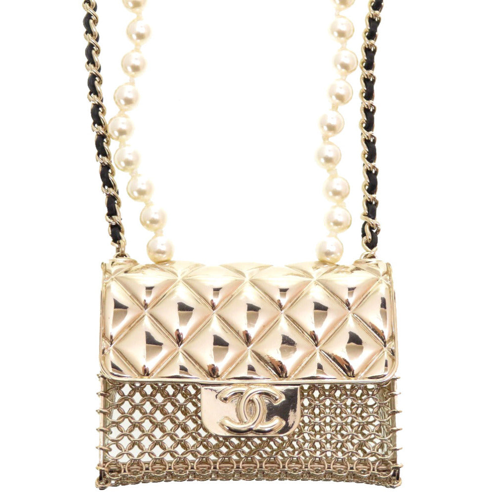 未使用 シャネル マトラッセ バッグモチーフ ココマーク B21 フェイクパール シャンパンゴールド ネックレス 0036 【中古】 CHANEL