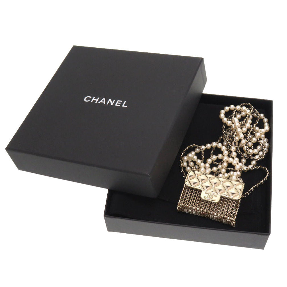 未使用 シャネル マトラッセ バッグモチーフ ココマーク B21 フェイクパール シャンパンゴールド ネックレス 0036 【中古】 CHANEL