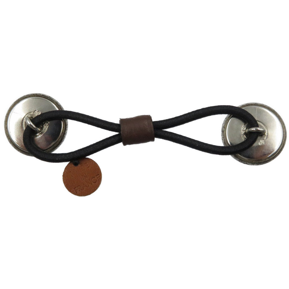 エルメス プティ アッシュ セリエボタン メタル ゴム シルバー ブラック ヘアゴム 0048【中古】HERMES