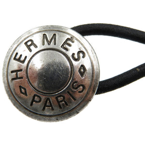 エルメス プティ アッシュ セリエボタン メタル ゴム シルバー ブラック ヘアゴム 0048【中古】HERMES
