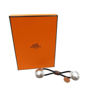 エルメス プティ アッシュ セリエボタン メタル ゴム シルバー ブラック ヘアゴム 0048【中古】HERMES