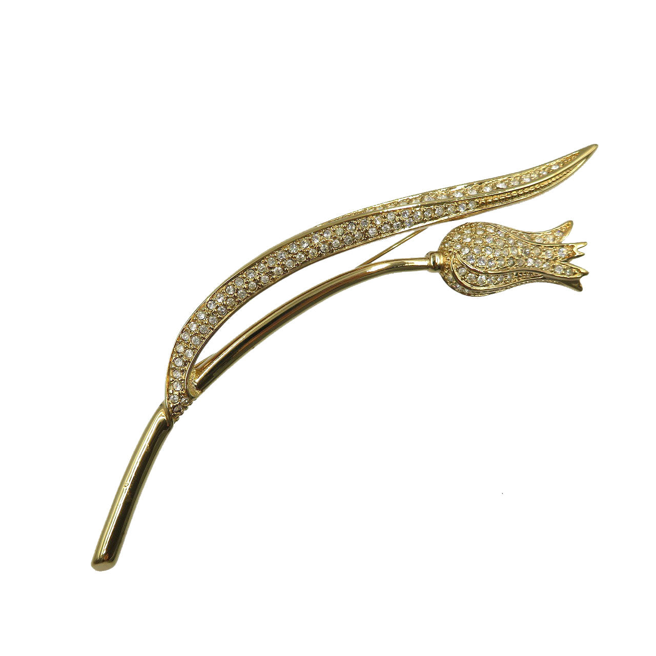 新品同様 クリスチャンディオール チューリップ GP ラインストーン ゴールド ブローチ 0050【中古】Christian Dior