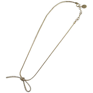美品 クリスチャンディオール リボン メタル ラインストーン ゴールド ネックレス 0079【中古】Christian Dior