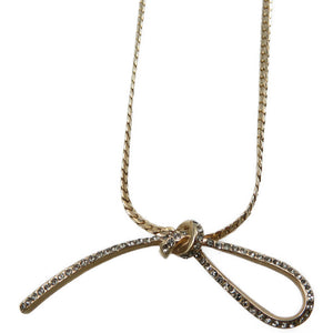 美品 クリスチャンディオール リボン メタル ラインストーン ゴールド ネックレス 0079【中古】Christian Dior