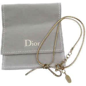 美品 クリスチャンディオール リボン メタル ラインストーン ゴールド ネックレス 0079【中古】Christian Dior