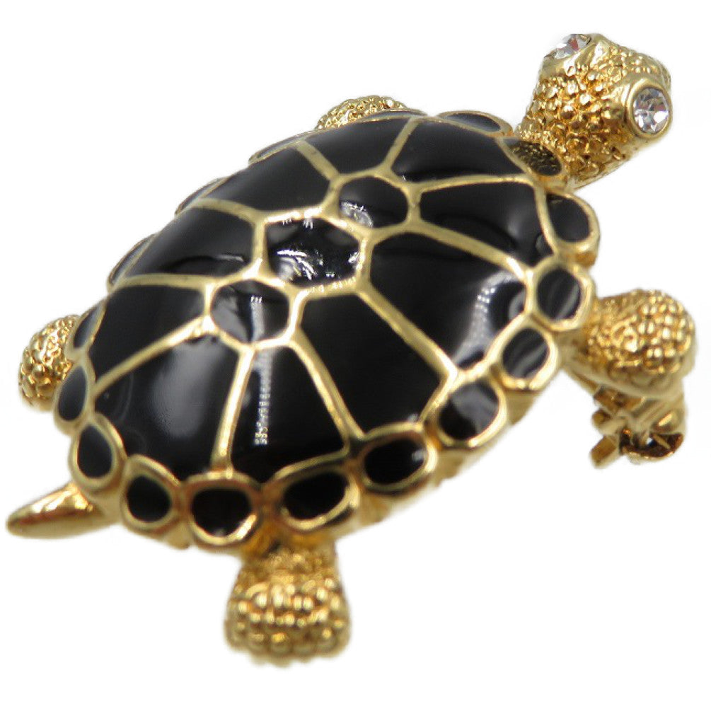 新品同様 クリスチャンディオール 亀 GP ラインストーン ゴールド ブラック ブローチ 0081【中古】Christian Dior