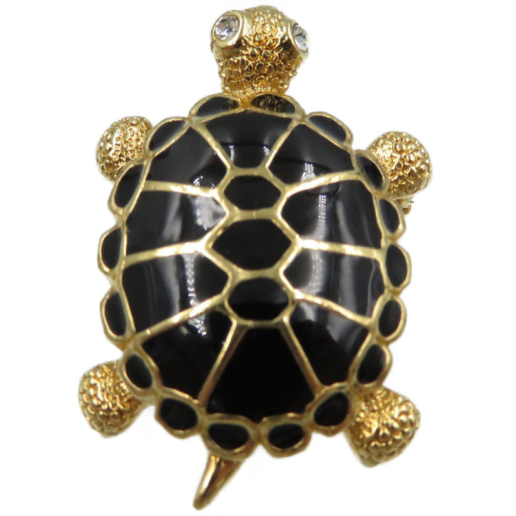 新品同様 クリスチャンディオール 亀 GP ラインストーン ゴールド ブラック ブローチ 0081【中古】Christian Dior