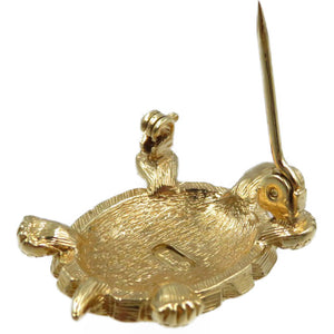 新品同様 クリスチャンディオール 亀 GP ラインストーン ゴールド ブラック ブローチ 0081【中古】Christian Dior