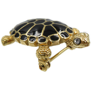 新品同様 クリスチャンディオール 亀 GP ラインストーン ゴールド ブラック ブローチ 0081【中古】Christian Dior