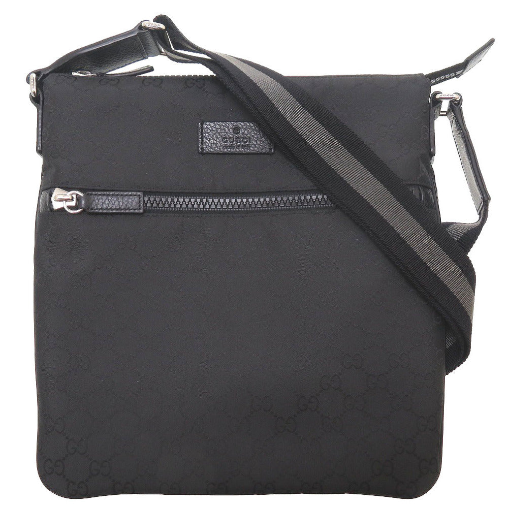 新品同様 グッチ GGナイロン 509639 レザー ブラック 黒 ショルダーバッグ メンズ 0090【中古】GUCCI