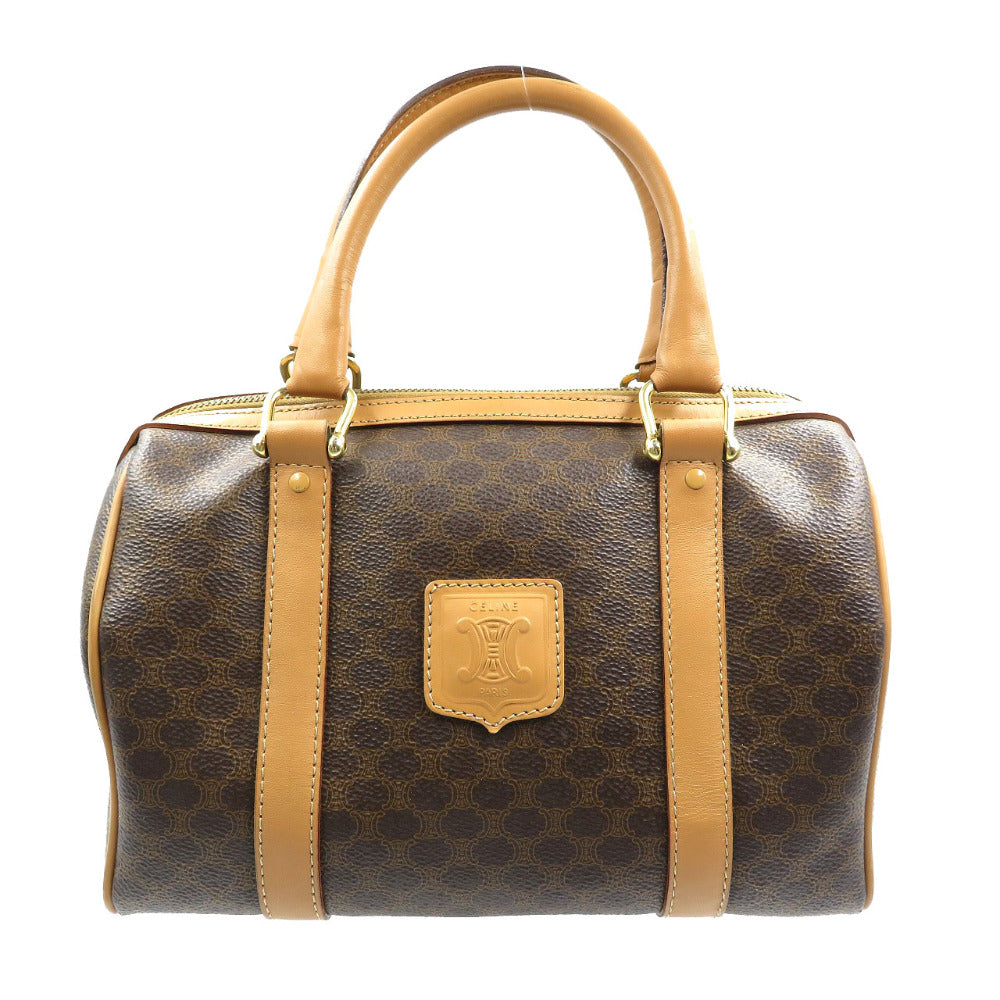 セリーヌ ヴィンテージ マカダム M15/2 PVC レザー ブラウン ベージュ ハンドバッグ ミニボストンバッグ 0003【中古】CELINE