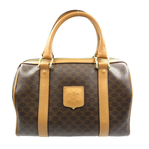 セリーヌ ヴィンテージ マカダム M15/2 PVC レザー ブラウン ベージュ ハンドバッグ ミニボストンバッグ 0003【中古】CELINE