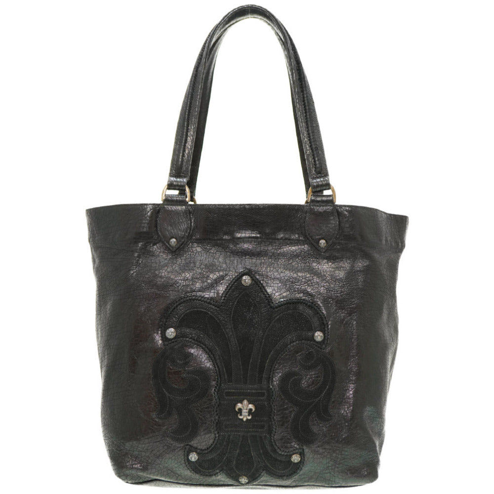 美品 クロムハーツ バレンタイン トートバッグ クラックドレザー ブラック 黒 0016【中古】CHROME HEARTS