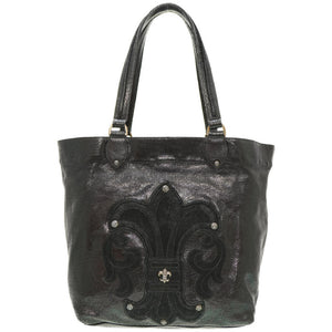 美品 クロムハーツ バレンタイン トートバッグ クラックドレザー ブラック 黒 0016【中古】CHROME HEARTS