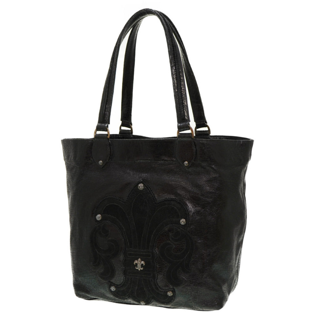 美品 クロムハーツ バレンタイン トートバッグ クラックドレザー ブラック 黒 0016【中古】CHROME HEARTS
