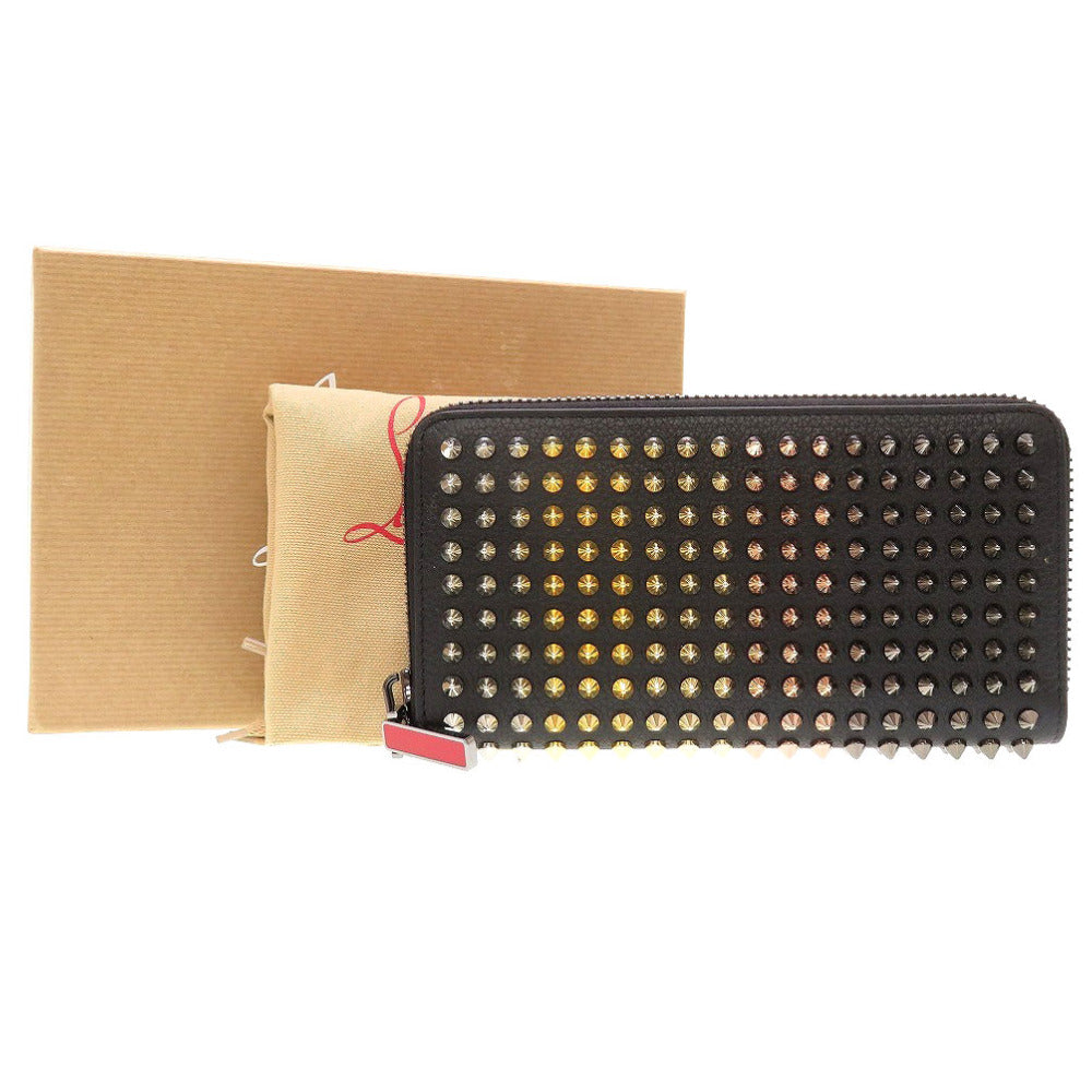 未使用 クリスチャンルブタン パネトーネ マルチスタッズ レザー ブラック 黒 ラウンドファスナー長財布 財布 0023【中古】Christian Louboutin