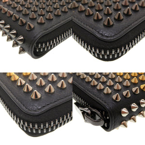 未使用 クリスチャンルブタン パネトーネ マルチスタッズ レザー ブラック 黒 ラウンドファスナー長財布 財布 0023【中古】Christian Louboutin